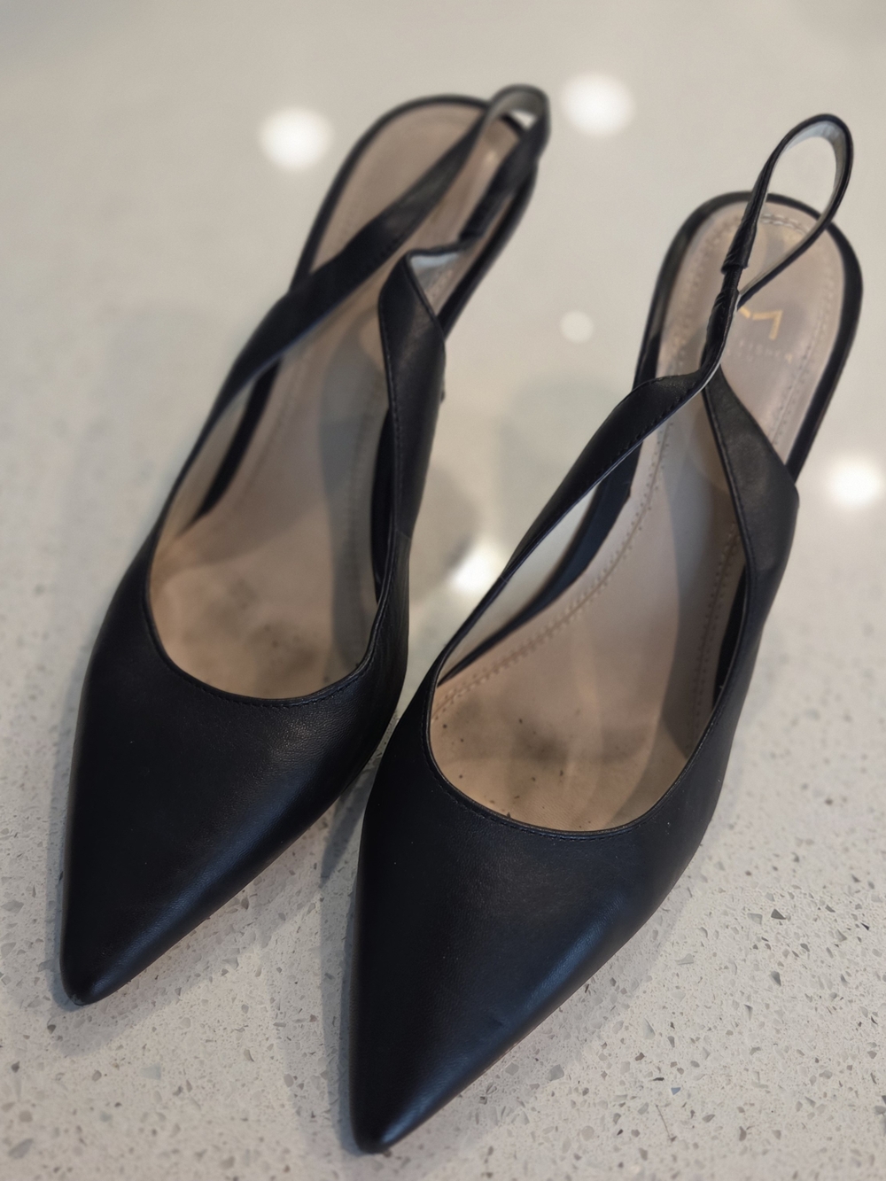 Marc Fisher Black Pointed Slingback Mules
